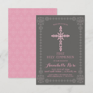 Girls First Holy Communion Girls Invitation, Cross Invitation