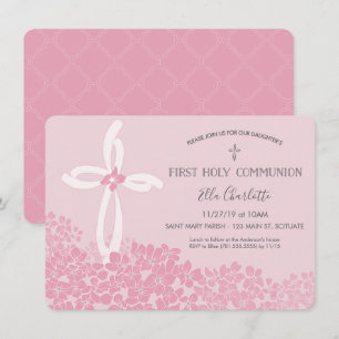 Girl's First Holy Communion Invitation, Floral Invitation