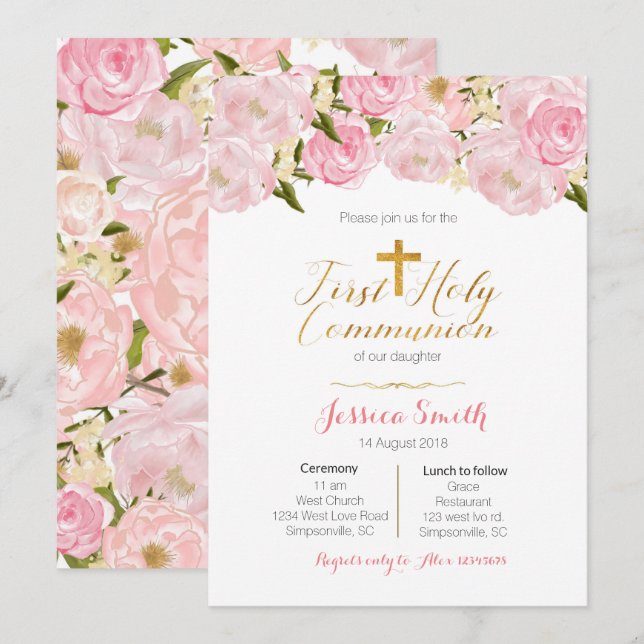 Girl's First Holy Communion Invitations (Front/Back)
