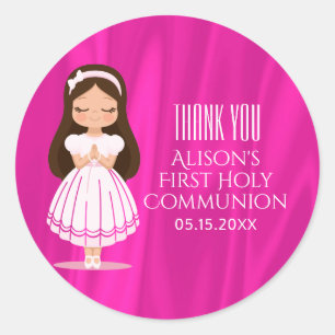 Girls First Holy Communion Pink Classic Round Sticker