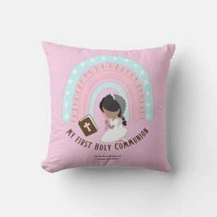 Girls First Holy Communion Rainbow Caricature Cushion
