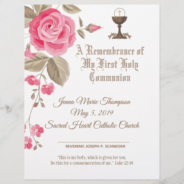 Girls First Holy Communion Remembrance Certificate (Front)