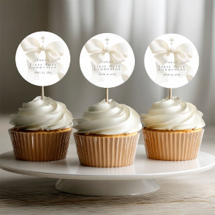 Girl's First Holy Communion Stylish Ivory Bow Classic Round Sticker