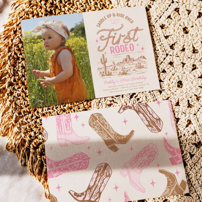 Girl's First Rodeo Photo Birthday Invitation (Creator Uploaded)