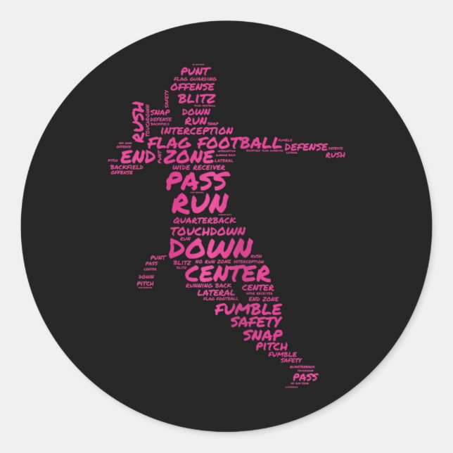 Girls Flag Football Player Word Art Typography  Classic Round Sticker (Front)