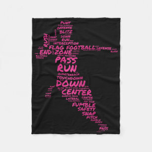 Girls Flag Football Player Word Art Typography  Fleece Blanket