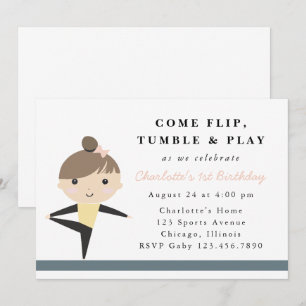 Girls Flip Tumble & Play Gymnastics Birthday Party Invitation