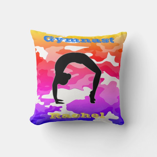 Girls Floor Beam Vault Bars Rainbow Camouflage Cushion (Front)