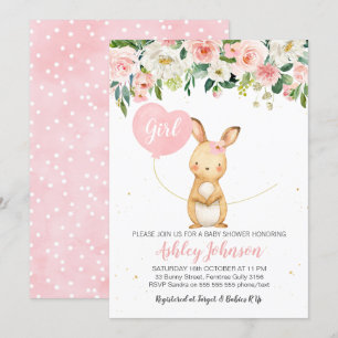 Girls Floral Bunny Baby Shower invitation