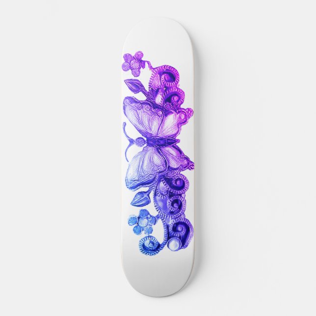 Girls Floral Butterfly Skateboard (Front)