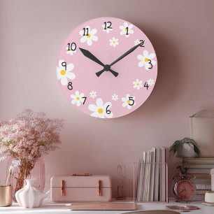 Girls Floral Daisy Personalised Pink Wall Clock