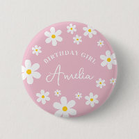Girls Floral Daisy Pink Birthday Girl Badge