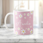 Girls Floral Daisy Pink Personalised Mug<br><div class="desc">Add a touch of floral charm to her day with this Girls Floral Daisy Pink Personalised Mug! Featuring delicate white daisies on a soft pink background, this mug can be customised with her name, initials, or a special message. Perfect as a birthday gift, baby shower gift, or just a cute...</div>
