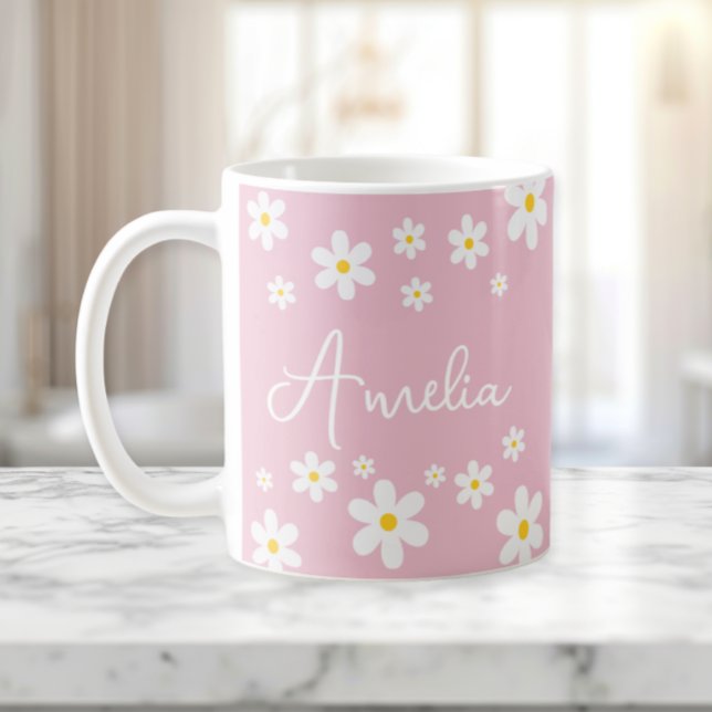 Girls Floral Daisy Pink Personalised Mug (Creator Uploaded)