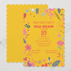 Girls Floral Frame 10th Birthday Party Invitation