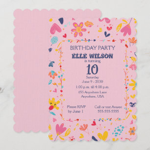 Girls Floral Frame 10th Birthday Party Invitation