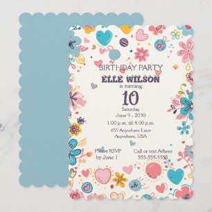 Girls Floral Frame 10th Birthday Party Invitation