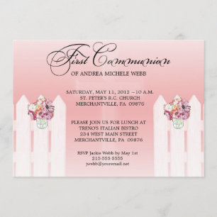 Girl's Floral Mason Jar First Communion Invitation
