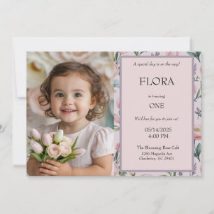 Girls Floral Photo Birthday Miss Onederful  Invitation
