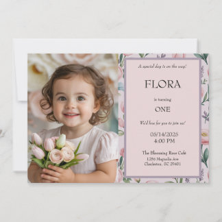 Girls Floral Photo Birthday Miss Onederful Invitation