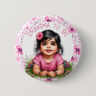 Girl's Floral Pink Baby Shower Grandma to be 6 Cm Round Badge
