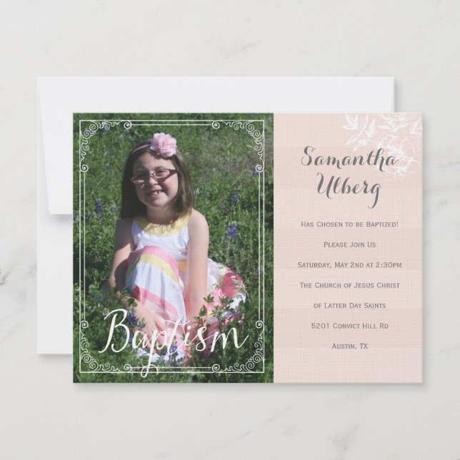 Girls Floral Pink Baptism Invitation (Front)