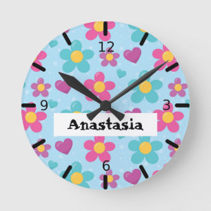 Girls Floral Round Clock