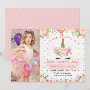Girls Floral Unicorn Birthday Invitation