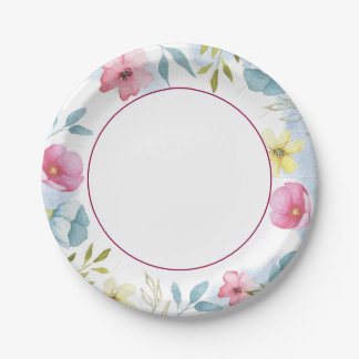 Girls Floral Watercolor Baby Shower Paper Plate