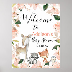 Girls Floral Woodland Baby Shower Welcome Sign