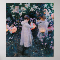 Girls Flowers Lanterns Classic Vintage Fine Art