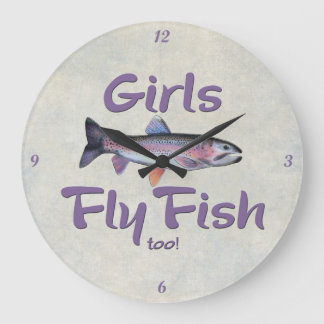 Girls Fly Fish too! Rainbow Trout Fly Fishing Large Clock
