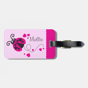 Girls flying heart ladybug pink named luggage tag