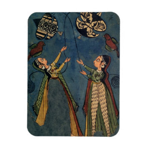 Girls flying kites, Kulu folk painting, Himachal P Magnet