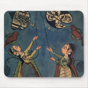 Girls flying kites, Kulu folk painting, Himachal P Mouse Mat