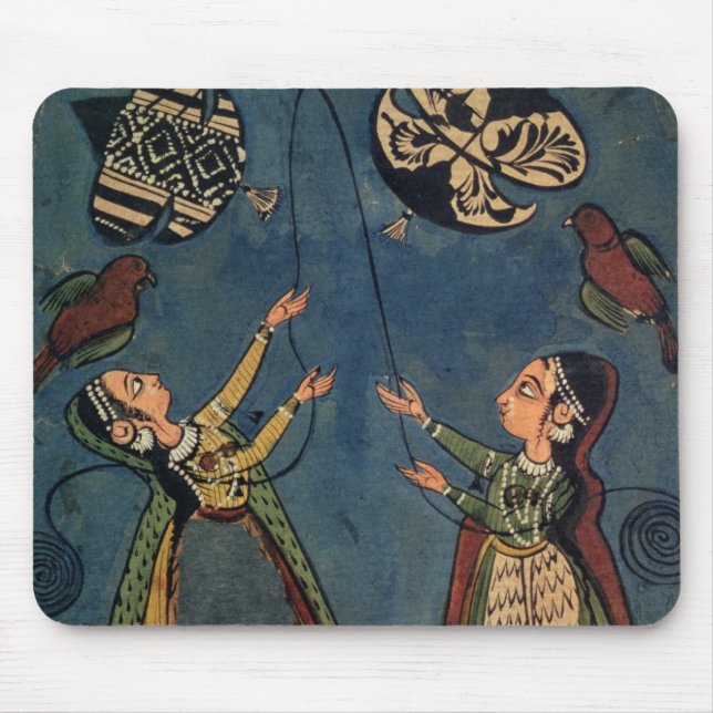 Girls flying kites, Kulu folk painting, Himachal P Mouse Mat (Front)