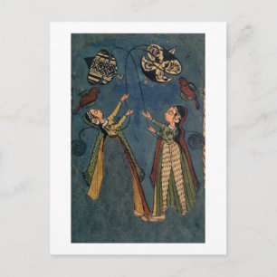 Girls flying kites, Kulu folk painting, Himachal P Postcard