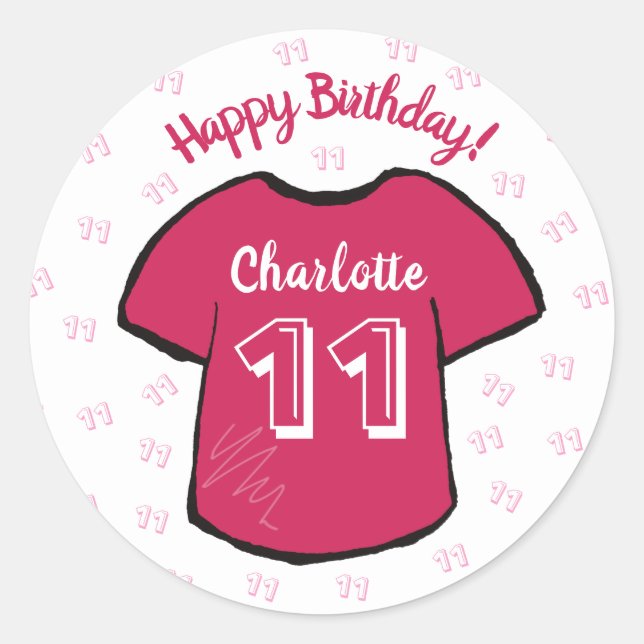 Girl's football/ soccer shirt any age birthday classic round sticker (Front)