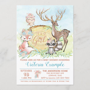 Girls Forest Woodland Baby Shower Invitation