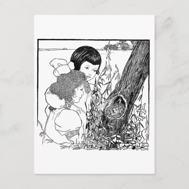 Girls Found A Bird Nest Postcard (Front)