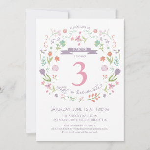 Girl's Fourth, 3rd, Birthday Invitation