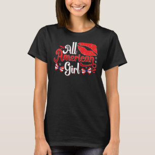 Girls Fourth Of July All American Girl Lips Kis T-Shirt