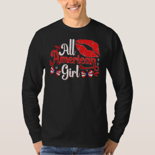 Girls Fourth Of July All American Girl Lips Kis T-Shirt