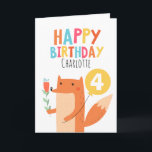 Girls Fox Birthday Card<br><div class="desc">This children's birthday card features a cute fox,  yellow balloon and flowers.  I have also used a font called Cool Britannia for the heading on both the front and back of the card.  This birthday card is best suited for a girl it's ready to be personalised.</div>
