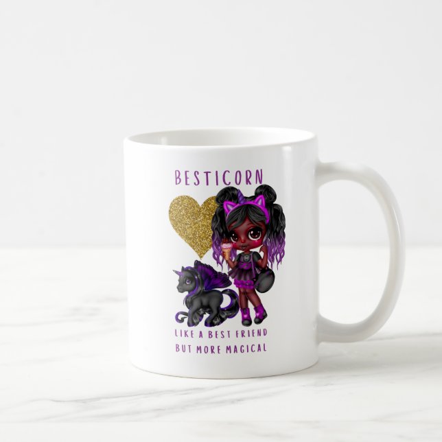 Girls Friend Gift Black Unicorn Besticorn Magical Coffee Mug (Right)