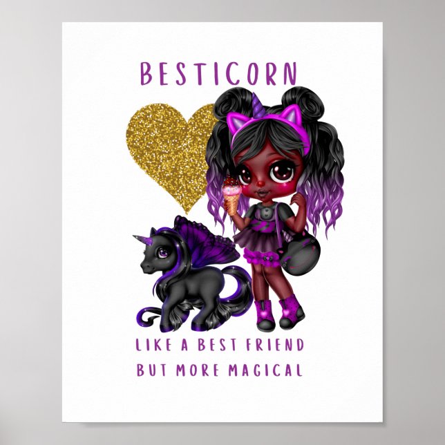 Girls Friend Gift Black Unicorn Besticorn Magical Poster (Front)