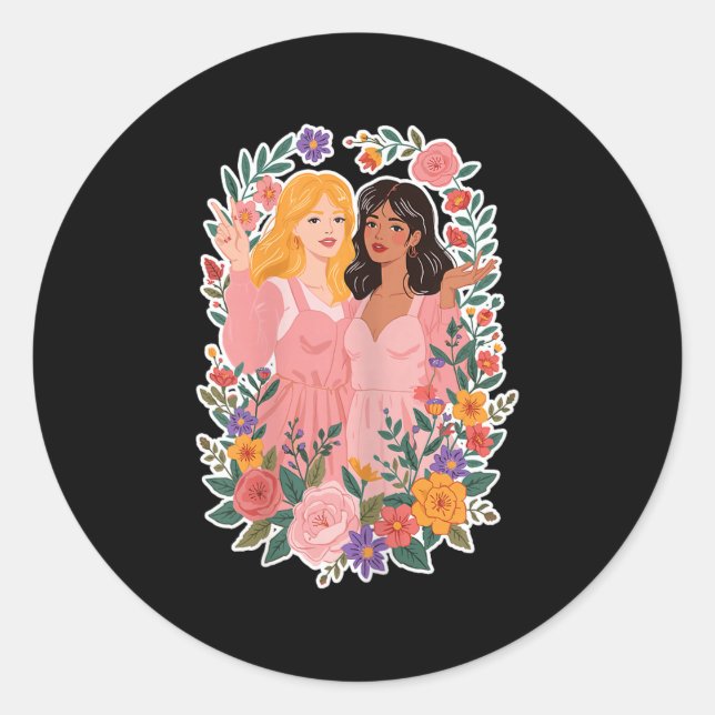 Girls Friendship Bloom Ies Sisterhood Together Lau Classic Round Sticker (Front)