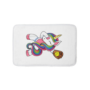 Girls Funny Dabbing Softball Unicorn Apparel, Yout Bath Mat