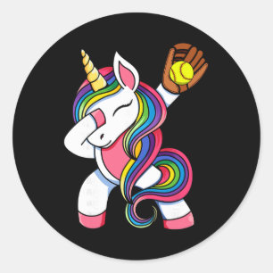 Girls Funny Dabbing Softll Unicorn Apparel, Youth Classic Round Sticker