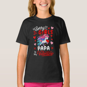Girls Funny Joke Papa Is My Valentine Unicorn T-Shirt